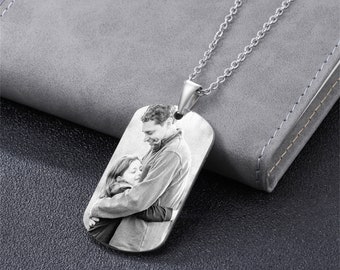 Personalized Photo Necklace,Necklace Gift for Dad,Custom Necklace Gifts,Engraved Necklace,Pictrue Necklace,Father's Day Gifts,Steel Necklace