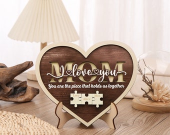 Cadre familial personnalisé,Cadre nom de famille en bois personnalisé,Cadeau personnalisé pour une mère,Cadeaux pour la fête des mères,Décor puzzle de famille,Cadeau pour maman