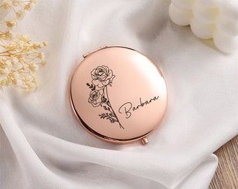 Customized Pocket Makeup Mirror , Beautiful Wedding Gift,Delicate Engraved Compact Mirror - Bridesmaid Gifts,Gift For Friend,Gift For Sister
