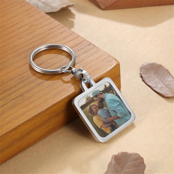 Personalized  Photo Charms GIft For Father,Custom Photo Keepsake,Text Keychain, Doubled Sided Photo Memories Gift For Him,Couple Keychain