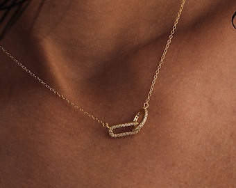 In elkaar grijpende diamanten ketting Pave gekoppelde hanger ketting Infinity ketting ovale diamanten halsketting eeuwigheid cirkel ketting cadeau voor haar