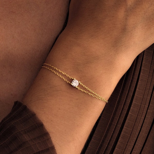 Dainty Sparkling Diamond Bracelet,  CZ Sterling Silver Bracelet, Modern Minimalist Bracelet, Single Diamond Bracelet, Gift for Her