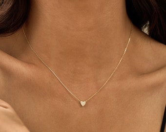 Collana minimalista con cuore pavimentato, collana di diamanti a cuore, collana a cuore in argento sterling, collana semplice, regalo per lei, regalo di San Valentino