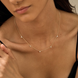 Collier diamants en or 14 carats, collier diamants lys, collier triangle, collier cristal, cadeau d'anniversaire/cadeau Saint-Valentin pour elle