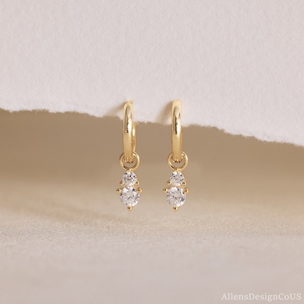 Boucles d'oreilles pendantes diamants, boucles d'oreilles minimalistes en argent sterling, boucles d'oreilles breloques diamants délicats, boucles d'oreilles simples de tous les jours, cadeau pour elle