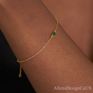 925 Sterling Silver Marquise Bracelet, Emerald Gemstone Bracelet, Everyday Simple Bracelet, 14K Gold Bracelet, Valentine's Gift image 8