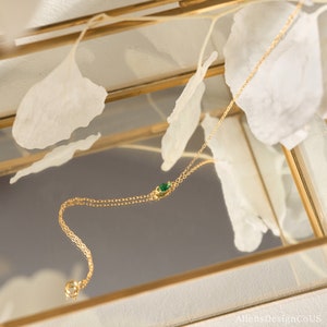 925 Sterling Silver Marquise Bracelet, Emerald Gemstone Bracelet, Everyday Simple Bracelet, 14K Gold Bracelet, Valentine's Gift image 6