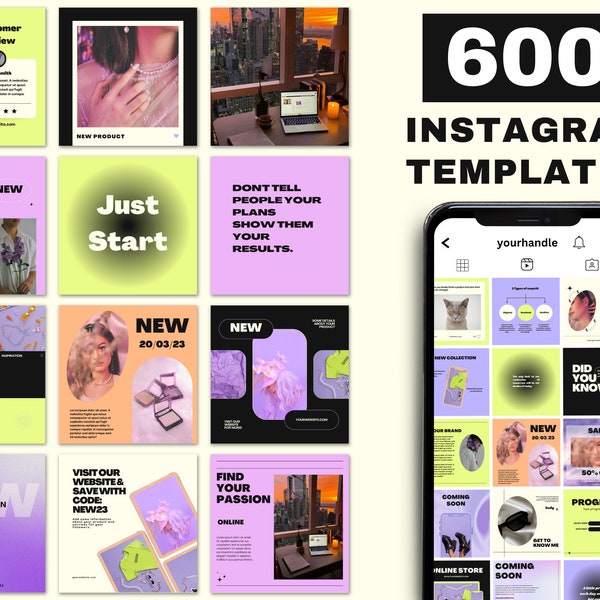 600 Vibrant Purple Instagram Template | Edit in Canva | Small Business, Blogger Coach, Entrepreneur | Social Media Bundle | Boost Engagement