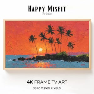 Zonsondergang palmboom lijst tv-kunst: tropisch eiland digitale download
