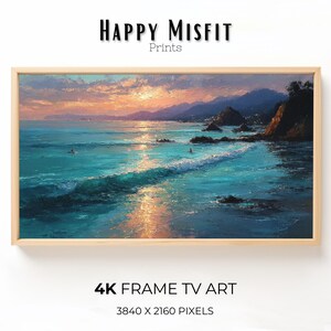 Digital Art for Frame tv, Ocean Painting, Samsung Frame tv Art, Coastal Sunset, Beach Landscape, tv Art Download, Digital Download, 4K tv