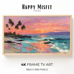 Sunset Beach Frame TV Art: palmboom zeegezicht (digitale download 3840 x 2160 px JPG-bestand)