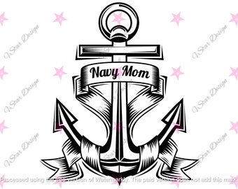 Navy Mom Anchor, Navy Mom, SVG File, Cut File, PNG File, Digital Download, Anchor