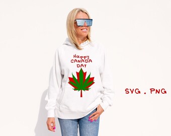 Happy Canada Day SVG - Rotes Ahornblatt mit Weed-Blatt-Akzent