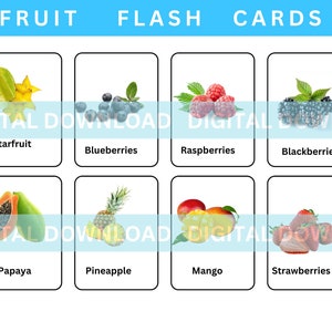 Kids Educational Learning Cards: Sight Words Fruits