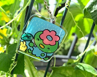 Kappa & Slime Keychain | Pastel Apple Monster Charm, Whimsical Accessory