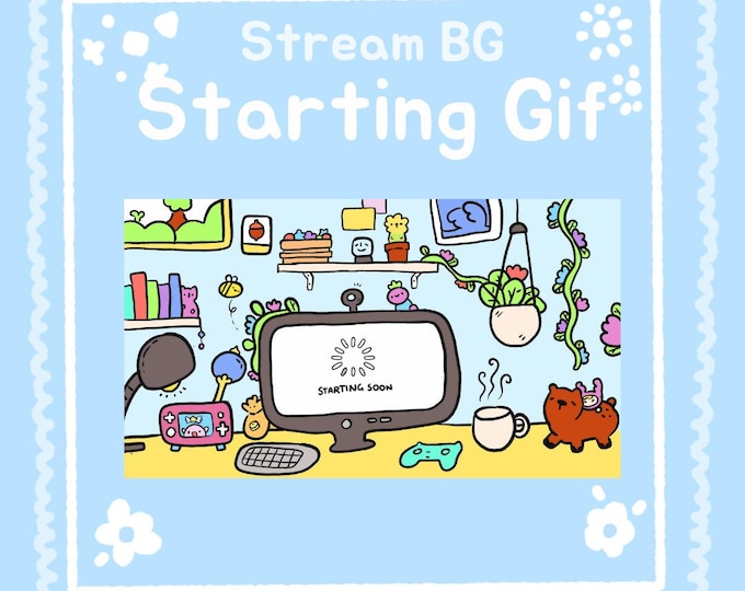 Kawaii Stream Waiting Screen Overlay, Pastel Gamer Desk, Twitch YouTube (Digital Download)