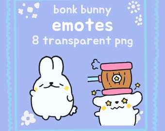 Adorable Bonk Bunny Emotes - 8 süße Kaninchen Twitch Emotes in 1 Größe | Emote Paket | Kawaii Emotes | Emotes Sticker | Kaninchen Emotes