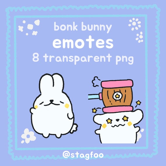 Kawaii Bonk Bunny Emotes – 8 Cute Rabbit Twitch Streamer Designs (PNG)