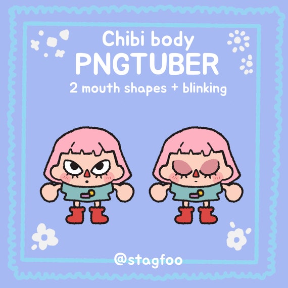 Chibi Girl PNGtuber Model , Mouth + Blinking , Streamer Vtuber , Discord & Twitch