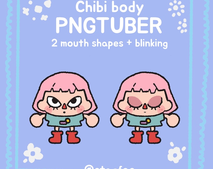 Chibi Girl PNGtuber Model , Mouth + Blinking , Streamer Vtuber , Discord & Twitch
