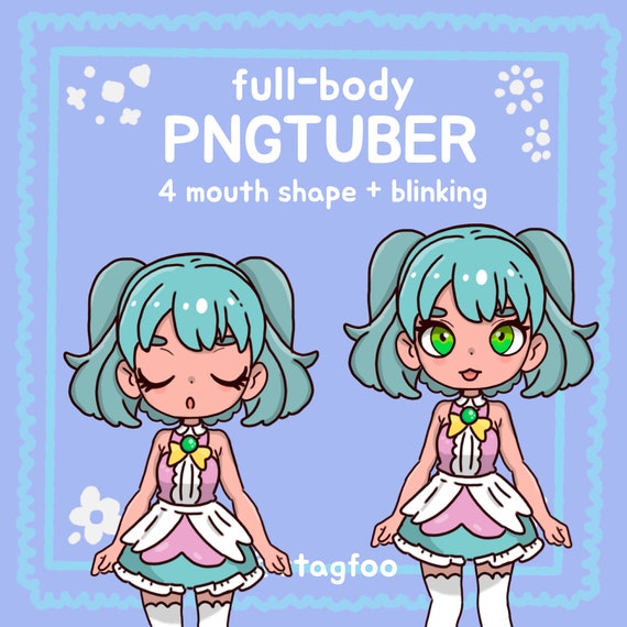 Cute Blue Hair Girl PNGtuber Model, 4 Expressions