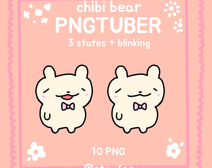 Chibi Bear PNGTuber Model, 3 States, Blinking, Transparent PNG