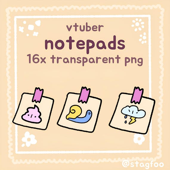 Sticky Note Overlay pngtuber asset for Streams, 16 transparent PNG files, Discord and Twitch
