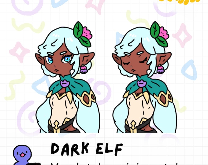 Dark Elf PNGtuber Model, 4 Expressions (Digital Download)