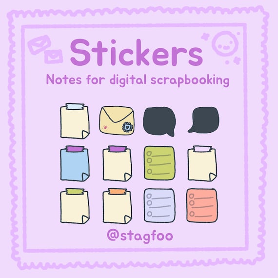 Digital Sticky Notes PNG Sticker Set for Scrapbooking, Pastel Memo Notes