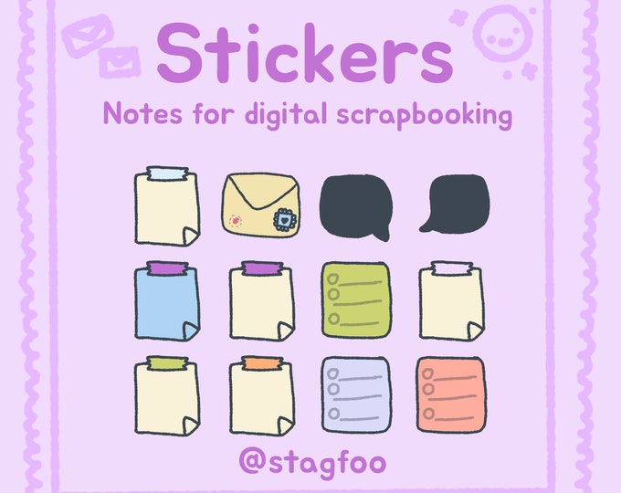 Digital Sticky Notes PNG Sticker Set for Scrapbooking, Pastel Memo Notes