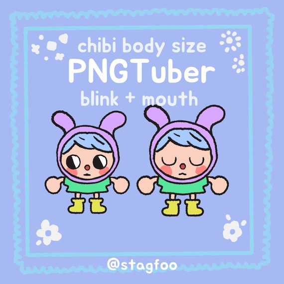 Kawaii Pastel Bunny Girl PNGTuber Art Pack, reactive talking sprites, blinking frames, png avatar for Twitch Discord