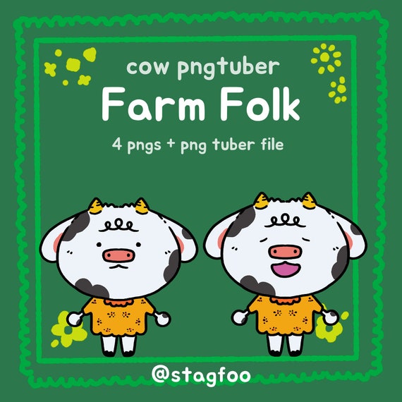 Farm Cow PNGtuber Model , Mouth + Blinking , Streamer Vtuber , Discord & Twitch