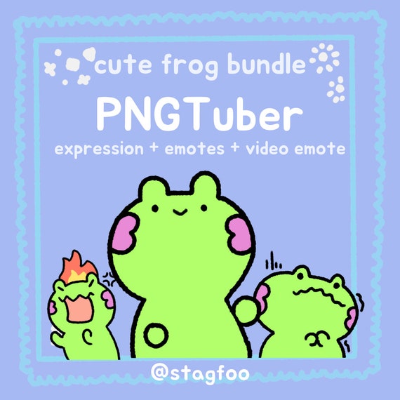 Frog PNGTuber Emotes – Kawaii Expressions, Animated Video Emote (Digital Download)
