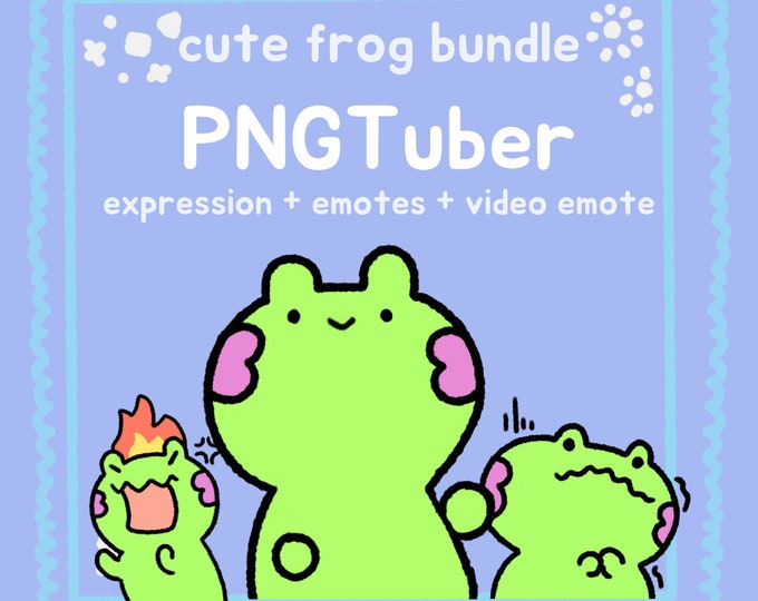Frog PNGTuber Emotes – Kawaii Expressions, Animated Video Emote (Digital Download)