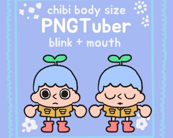 Chibi Animal Crossing Style PNGtuber Modell , Mund + Blinzeln , Streamer Vtuber , Discord & Twitch