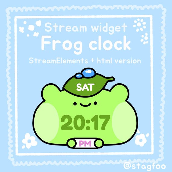 Kawaii frog streamer toy clock, cute desk decor, pastel green frog timepiece