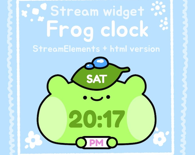 Animated Frog Clock Widget, StreamElements, OBS, Pastel Desk Decor