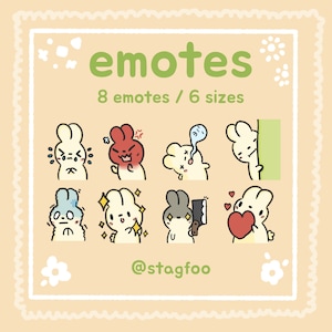 Adorable White Bunny Emotes - 8 Cute Rabbit Twitch Emotes in 6 Sizes! | emote pack | kawaii emotes | streamer emotes | rabbit emotes