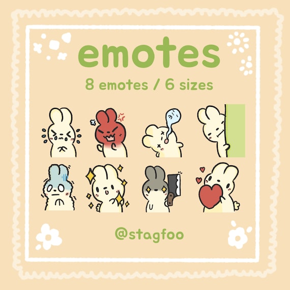 White Bunny Emotes – Kawaii Rabbit Streamer Pack (8 PNG)