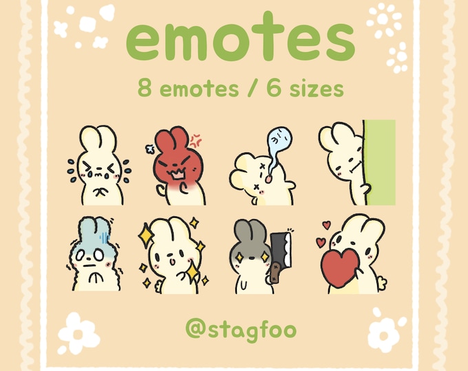 White Bunny Emotes – Kawaii Rabbit Streamer Pack (8 PNG)
