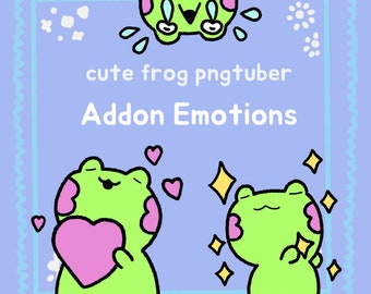 Cute Frog PNGTuber Emotes Addon – 3 Expressions (Digital Download)
