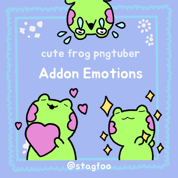 Cute Frog PNGTuber Emotes Addon – 3 Expressions (Digital Download)