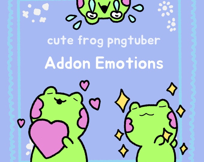 Cute Frog PNGTuber Emotes Addon – 3 Expressions (Digital Download)