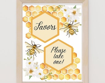 Letrero de mesa con recuerdos de abejas: Decoración para baby shower (PDF)