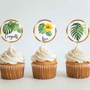 Tropical Greenery Cupcake Toppers: Bridal Shower & Bachelorette Party Decor (Instant Download)