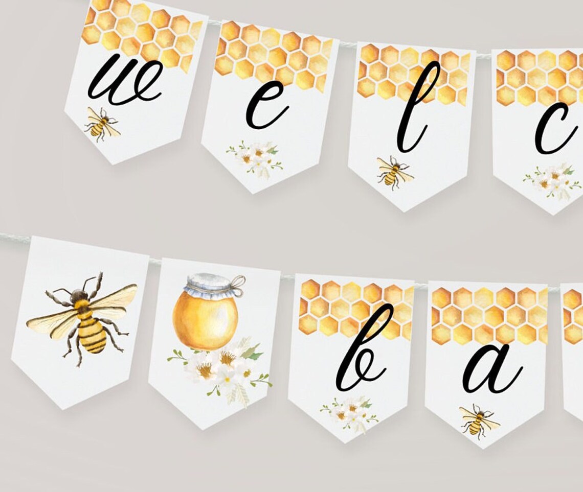 Printable Honey Bee Welcome Baby Flag Banner for Baby Showers, Baby ...