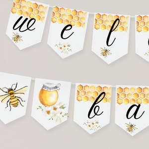 Printable Honey Bee Welcome Baby Flag Banner for Baby Showers, Baby ...