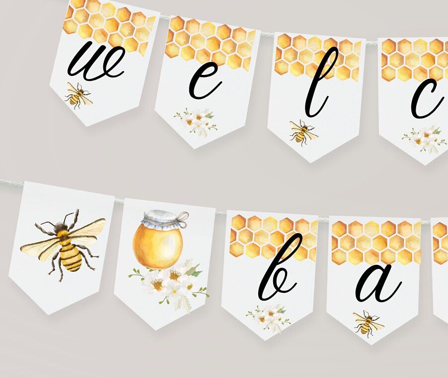 Printable Honey Bee Welcome Baby Flag Banner for Baby Showers, Baby ...