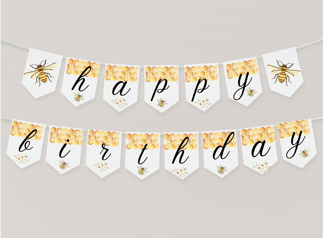 Honey Bee Birthday Banner: Bumble Bee Party Decor (PDF) - Etsy