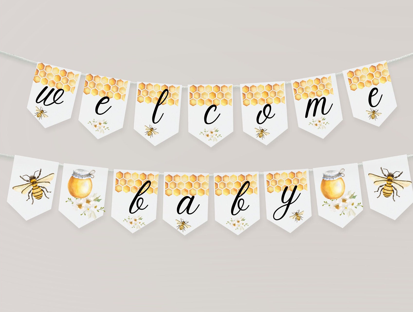 Printable Honey Bee Welcome Baby Flag Banner for Baby Showers, Baby ...